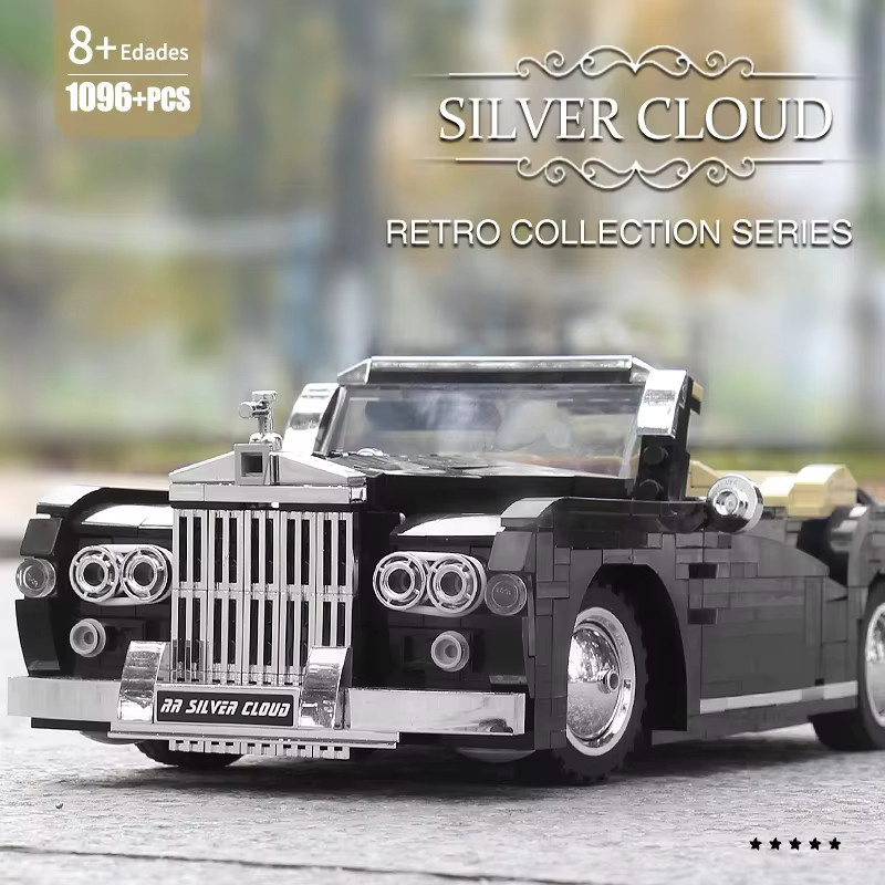 Mould King 10006 Technischer Auto-Baustein 1964 RR Silver Cloud Oldtimer Modellbaugruppe in Weiß und Schwarz - Bild 6