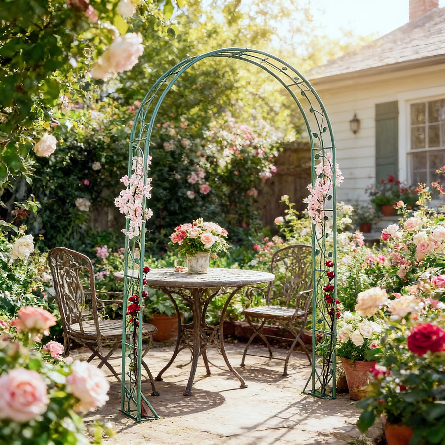 Grüner Eisenkunst-Bogen als Klettergitter und Rankhilfe für Garten und Balkon, Höhe: 239 cm, Breite: 150 cm, Tiefe: 15 cm - Bild 3