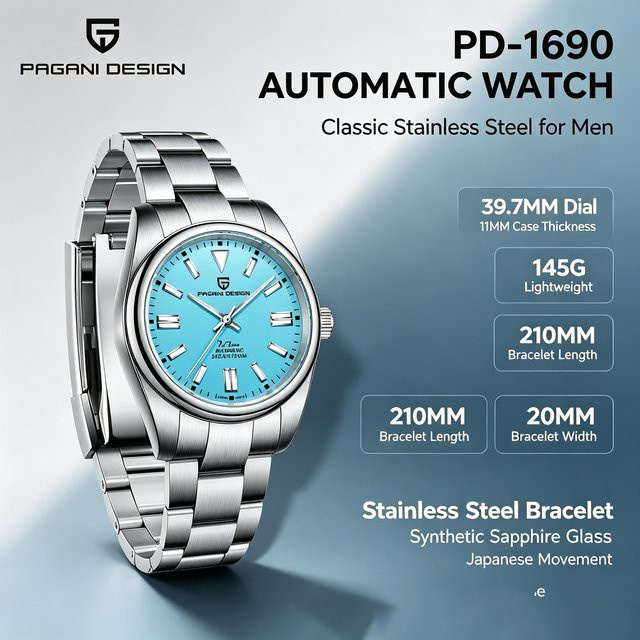 PAGANI DESIGN Armbanduhr Automatik, Edelstahl, Blau, Herren - Bild 1