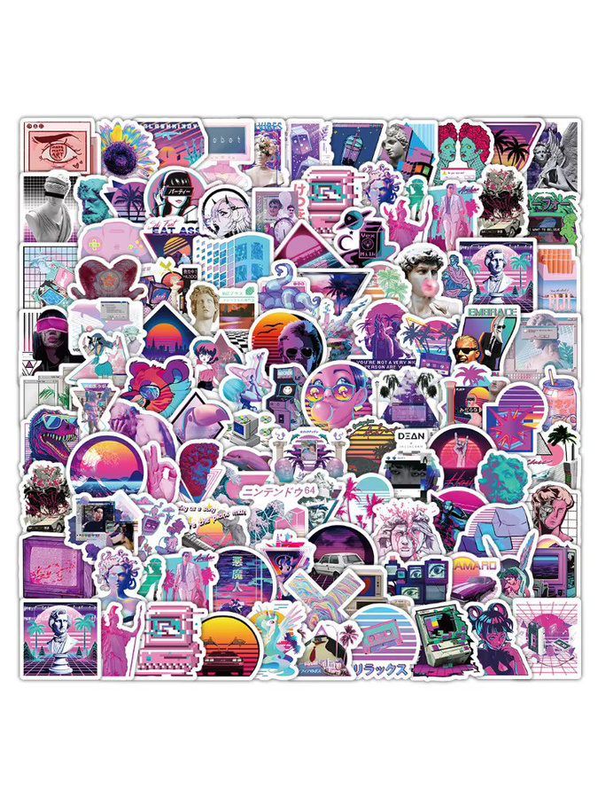 103 Stück Vaporwave Ästhetische Aufkleber im Retro 80er/90er Jahre Stil von Golden Memory Stickers Store in Gold und Multicolour für Handyhüllen und DIY-Dekoration - Bild 4