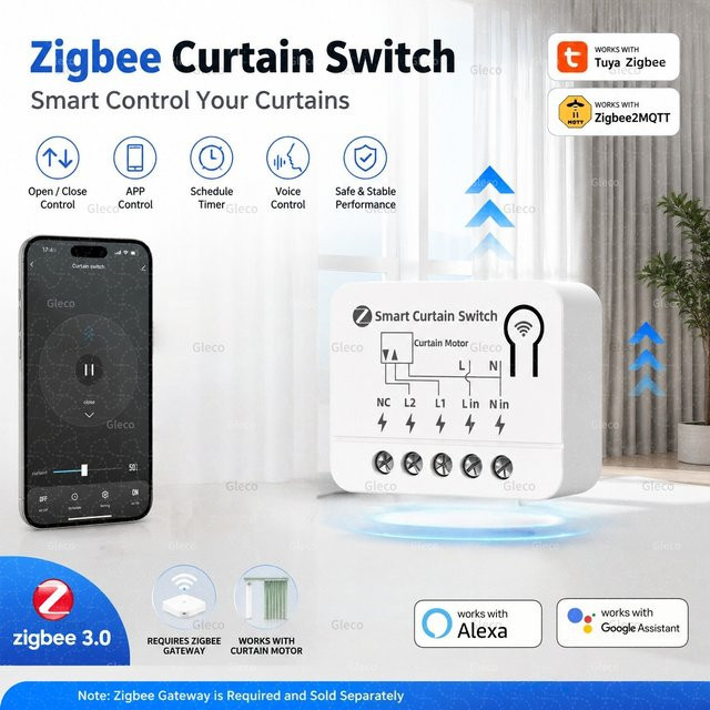 Tuya ZigBee Vorhangschalter-Modul Smart Life Rolladen-Motorrelais-Schalter in Weiß für Alexa und Google Home - Bild 1
