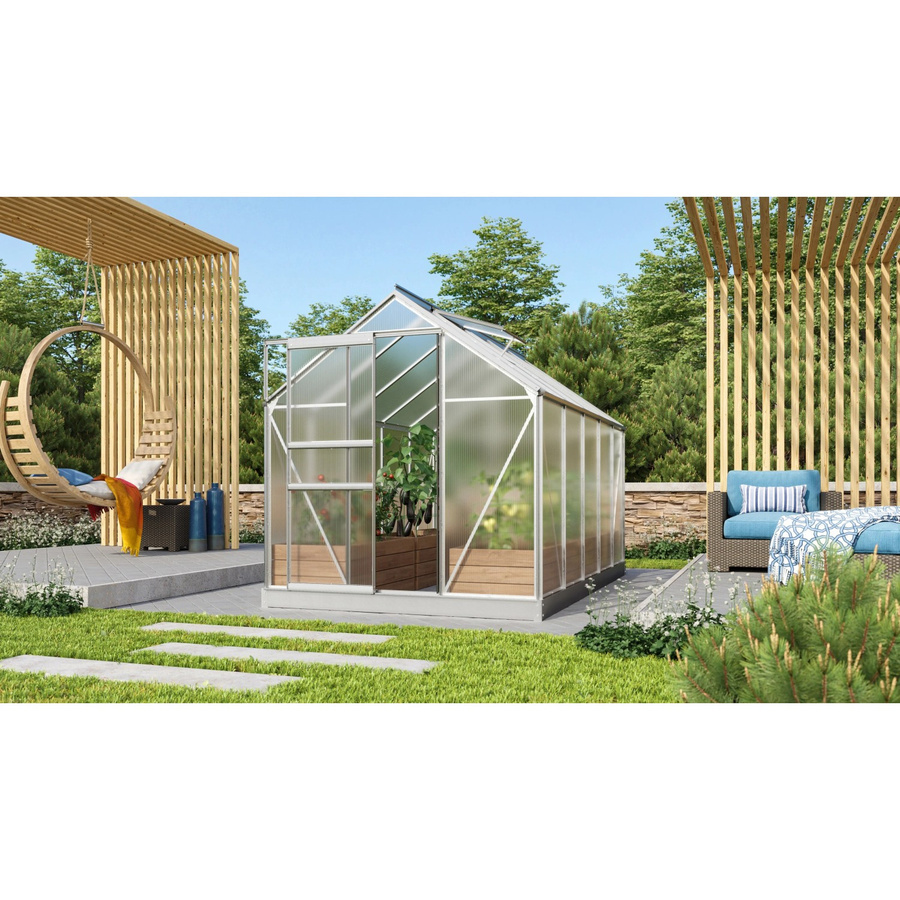 Vitavia Gewächshaus Venus 6200 HKP mit Aluminium-Rahmen und Polycarbonat-Platten inklusive Vorzugsset aus Regenrinnen, Fundamentrahmen und Schiebetür - Bild 2