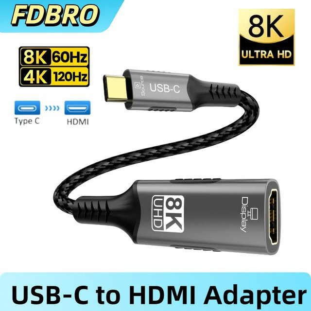FDBOY USB-C auf HDMI Adapter für 8K@60Hz und 4K@120Hz Konverterkabel für Laptop, Tablet und MacBook - Bild 1