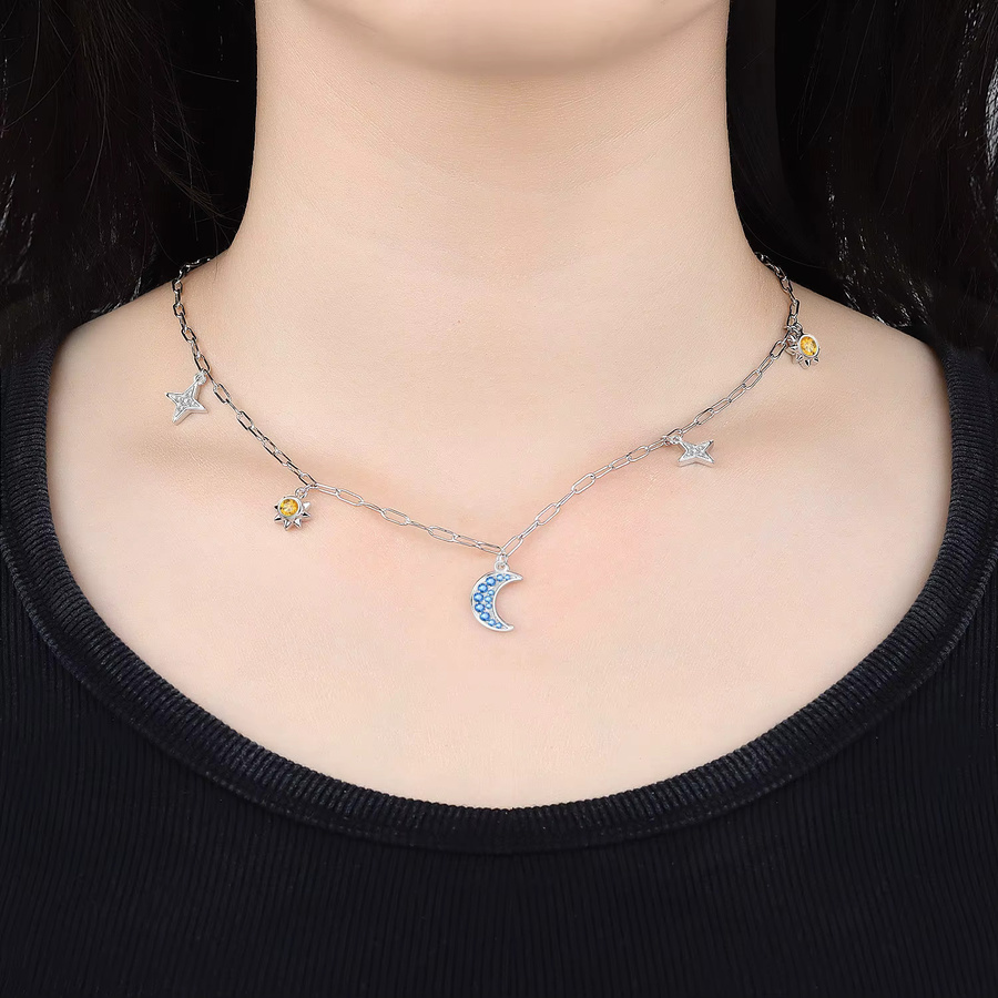 Orstarry Halskette, 925 Silber, Stern Mond Sonne, Damen - Bild 2