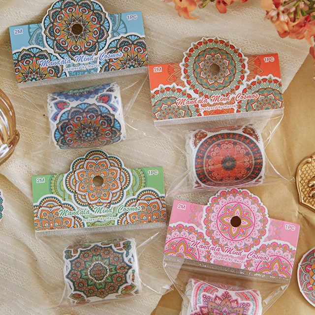 Mr.Paper Mandala Glitzer Washi Tape Set, 4 Rollen dekoratives Masking Tape in Morandi Sand-Farben für Scrapbooking und Journaling - Bild 1