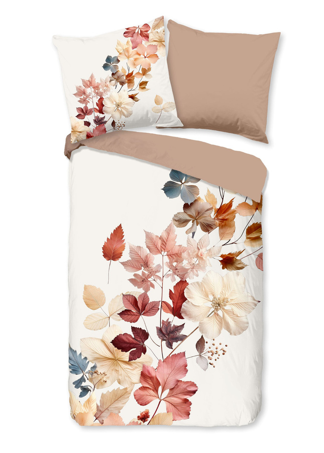 Good Morning Baumwoll-Bettwäsche Coco Blätter Herbst in Lachs und Off-White, Set bestehend aus Bettbezug und Kissenbezug, B/H: 155 x 220 cm, Kissen: 80 x 80 cm - Bild 1