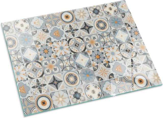 Tulup Glasplatte für Kaminöfen mit Mosaikmuster in Grau, B: 80 cm, H: 60 cm - Bild 1