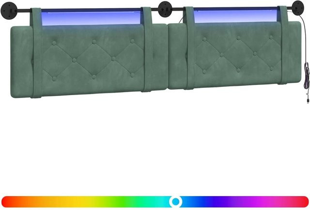 vidaXL Hängendes Kopfteil aus Samt mit LED-Licht in Meergrün, Breite: 120 cm, Höhe: 55 cm, Tiefe: 2 cm - Bild 1