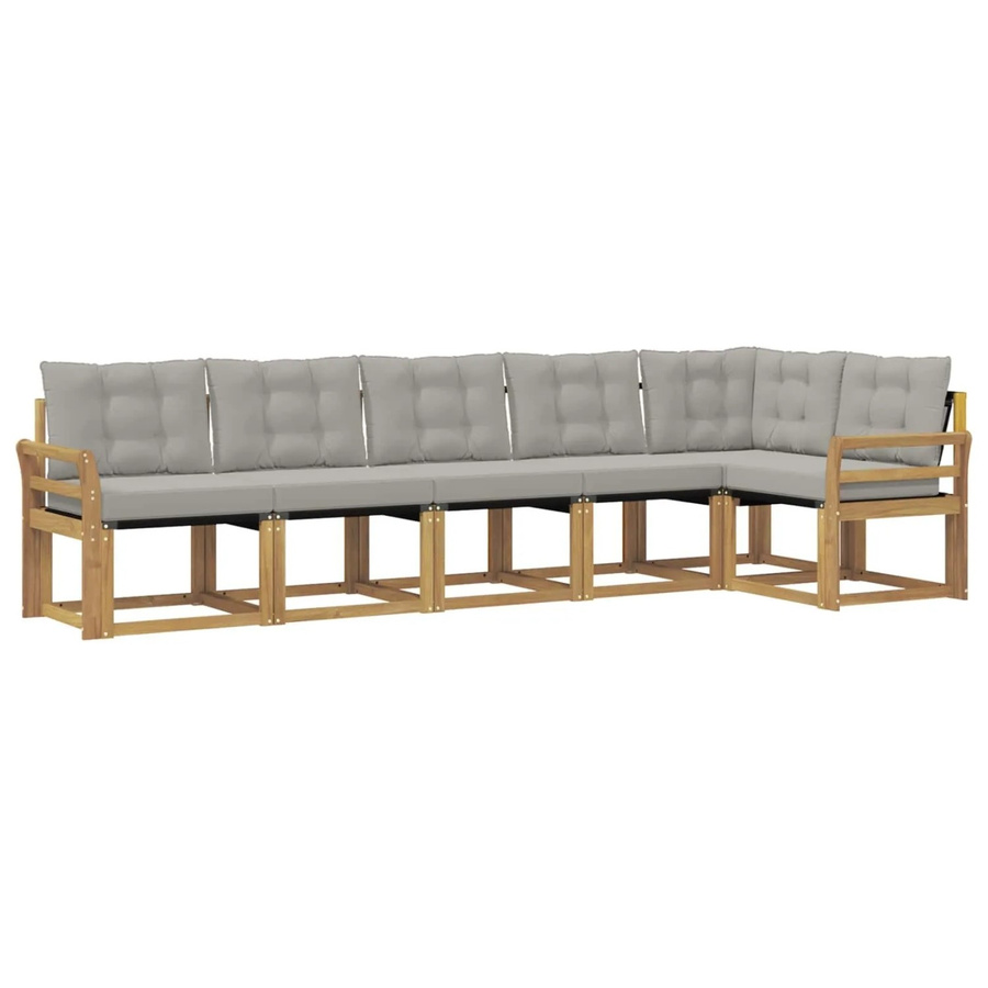 vidaXL Outdoor-Sofagarnitur 6-teilig L-Form aus Akazienholz mit Textilene und Kissen in Weiß-Hellgrau - Bild 2