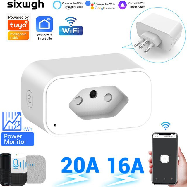 Tuya WiFi Smart-Steckdose mit Brasilianischem Steckertyp N in Weiß, Fernsteuerung und Sprachsteuerung via Smart Life App mit Timer, Countdown und Überlastschutz - Bild 1