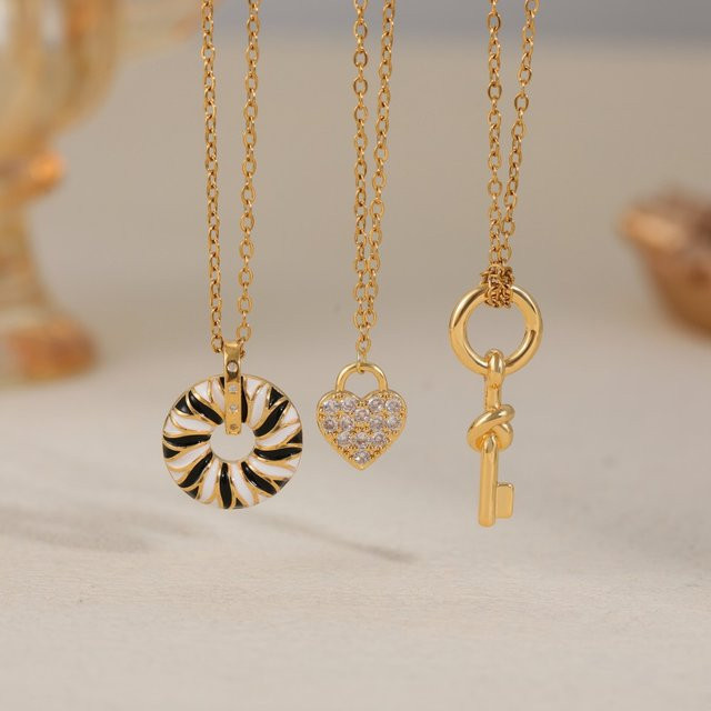 Erpels Halskette, Schlüssel, Liebesherz-Anhänger, Zirkonia, Goldfarben - Bild 1