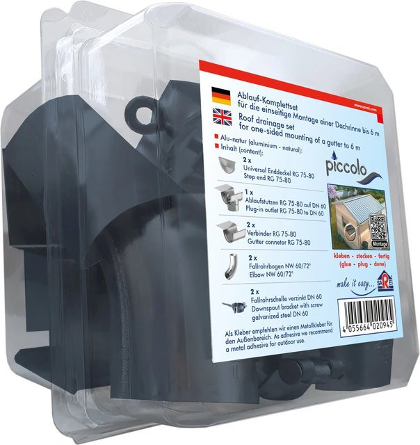Sarei Ablaufset für SDF-Halbrundrinne Piccolo aus Aluminium in Anthrazit RG 80 - Bild 1
