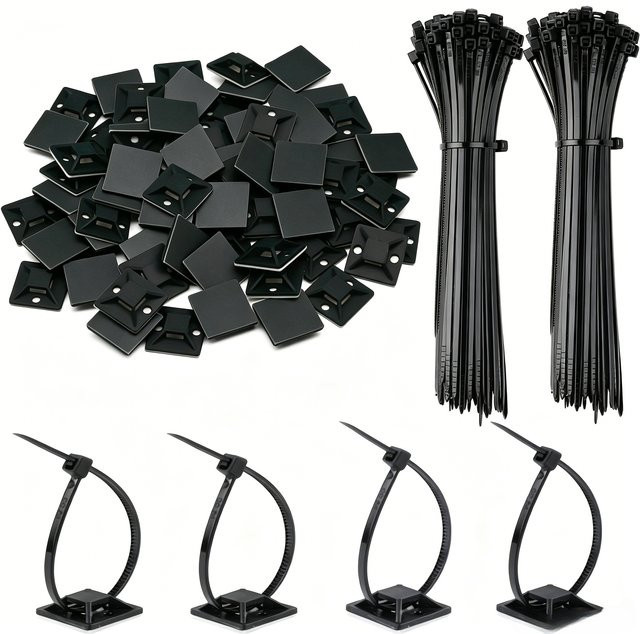50 Stück Selbstklebende Nylon-Kabelorganisator Klebebandbasis in Schwarz für Zuhause, Büro und Outdoor - Bild 1