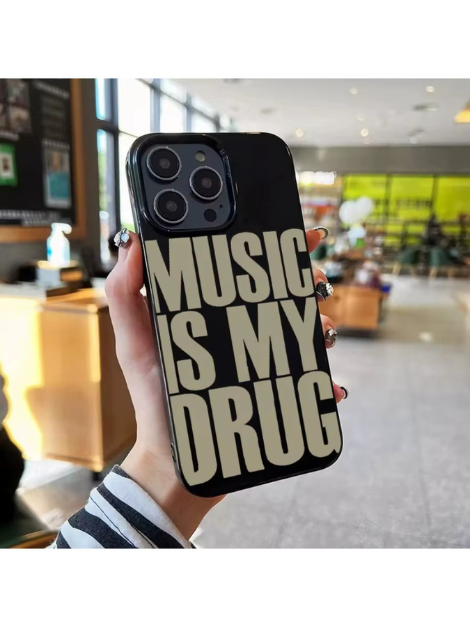 Ins Black MUSIC IS MY DRUG Handyhülle für iPhone 11/12/13/14/15/16 Pro Max in Schwarz - Bild 7