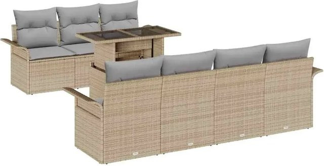 vidaXL Garten-Sofa-Set aus Poly-Rattan in Beige, 8-teiliges Set mit Kissen und integriertem Stauraum - Bild 1