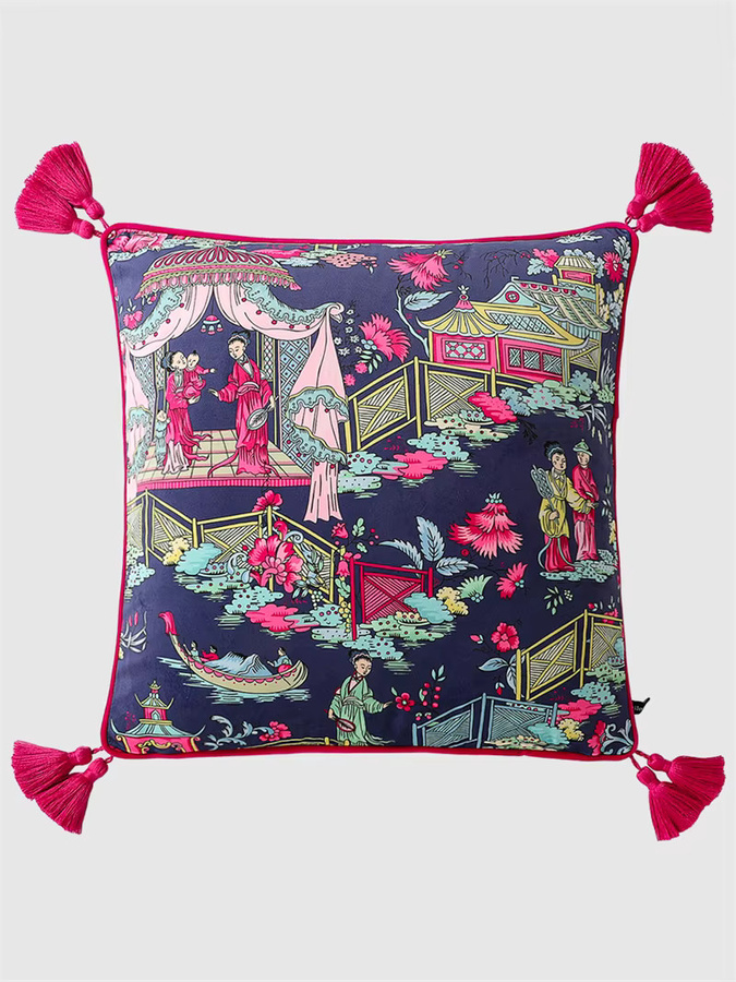Dekorativer Samt Kissenbezug Formaso in Blau mit orientalischen Tier-Motiven, quadratisch, Breite: 45 cm, Höhe: 45 cm - Bild 3