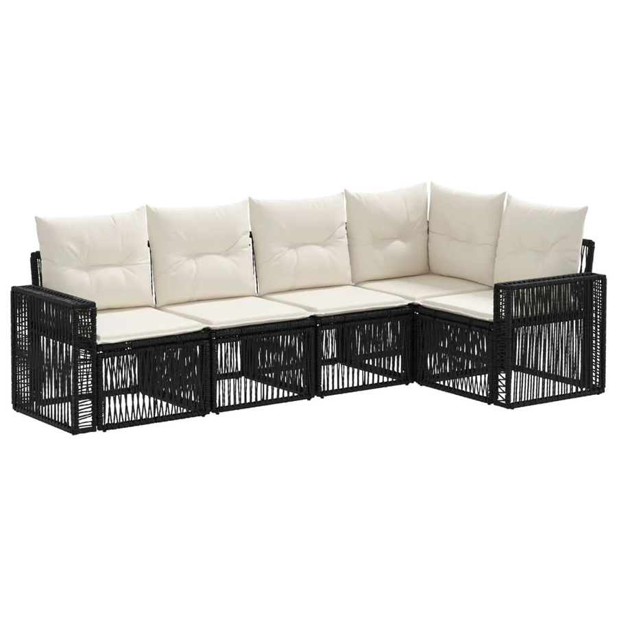 vidaXL Gartensofa-Set 5-teilig in L-Form aus Poly-Rattan mit Polstern, Schwarz und Cremeweiß - Bild 2