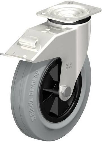 Blickle Lenkrolle LEX-VPP 200G-1-FI-SG mit Feststeller in Schwarz-Grau aus Edelstahl, Rad-Durchmesser: 20 cm, Tragfähigkeit: 205 kg - Bild 1