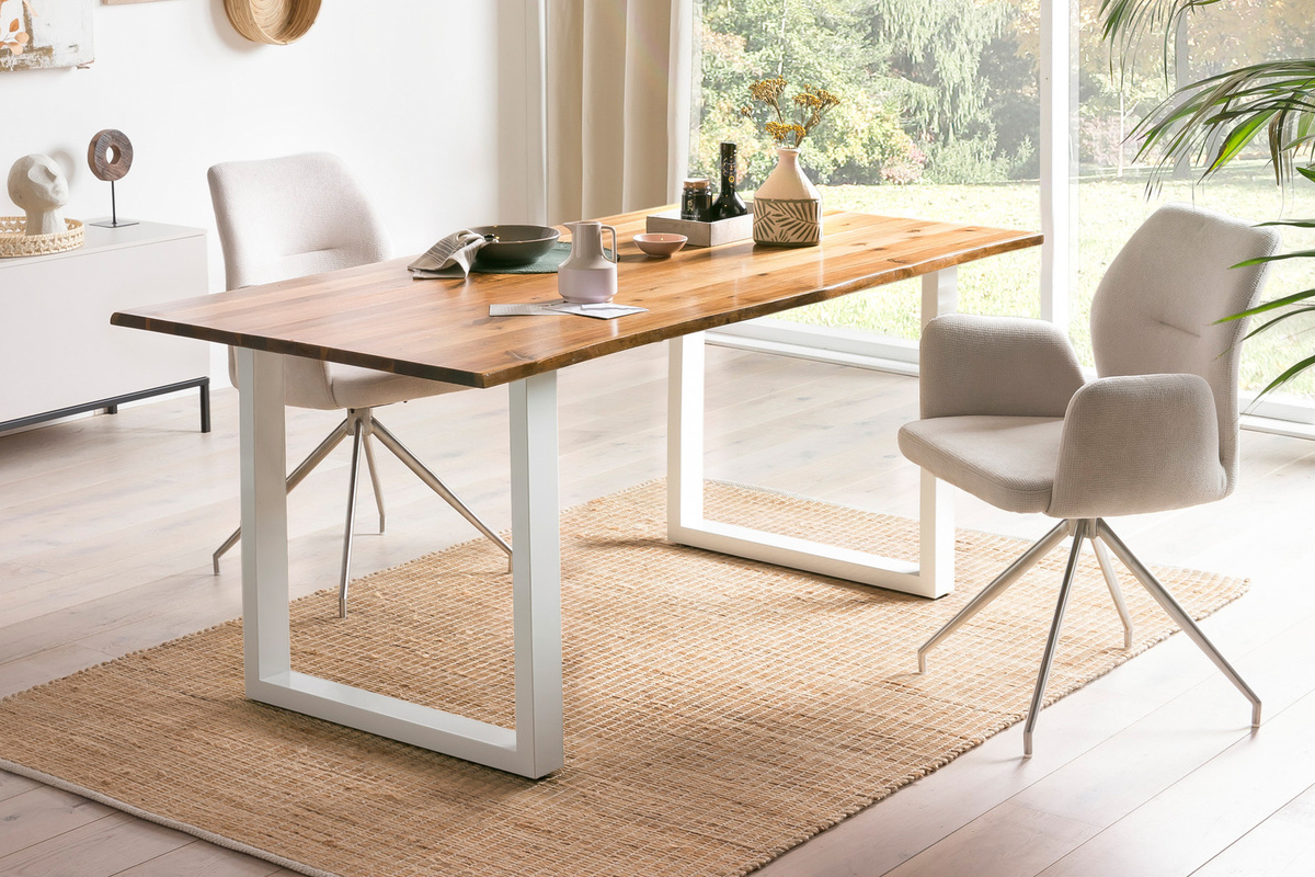 Modernes Esstisch SalesFever aus Akazie in Braun und Weiß, rechteckig mit Sled-Base - Bild 1