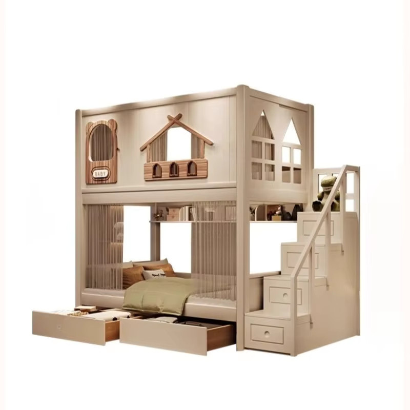DUTRIEUX Kinder Hochbett mit Treppe und Rutsche im modernen Design, weiß lackiertes Holz, B/T/H: 150 x 190 x 150 cm - Bild 3