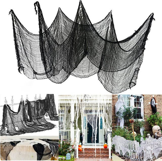 AFYPRTY Halloween Grusel-Gazetuch in Schwarz zur Wanddekoration für Fenster, Tisch oder Tür, Breite: 76 cm, Höhe: 183 cm - Bild 1