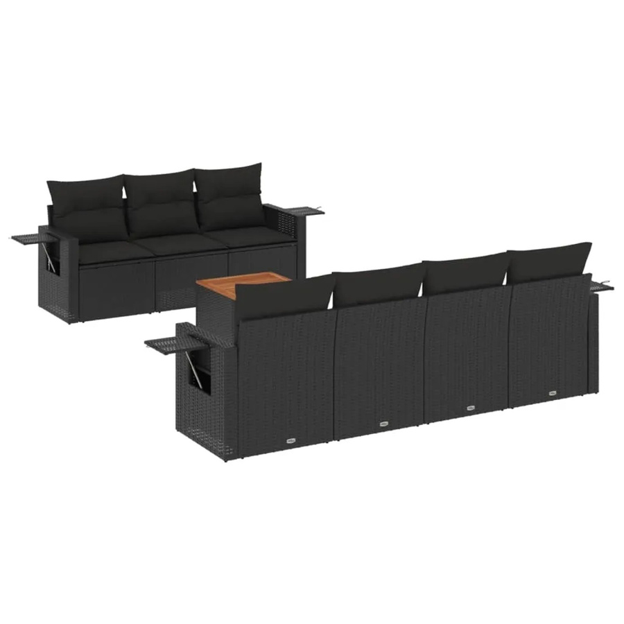 vidaXL 8-tlg. Garten-Sofagarnitur aus Poly-Rattan in Schwarz mit Kissen und Stauraum - Bild 2