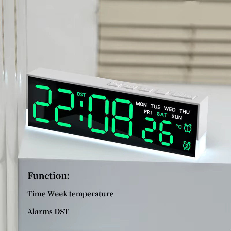 NieNie LED-Digitalwecker in Schwarz mit Temperaturanzeige, Wochentagsanzeige, 2 Alarmen und Helligkeitseinstellung, USB-betrieben - Bild 3
