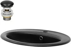Waschbecken mit Ablaufgarnitur von LuxeBath aus Keramik in Schwarz matt mit Überlauf, B/T/H: 57 x 48,5 x 19,5 cm - Bild 1