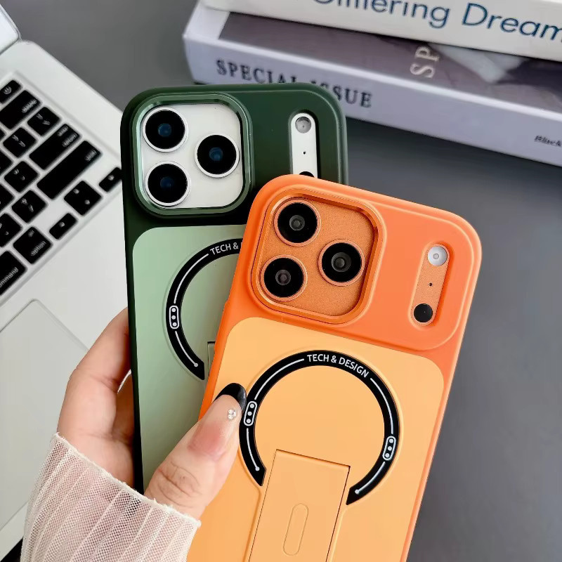 Magnetische Handyhülle mit Hautgefühl und Ständer für Apple iPhone 17 16 15 14 13 Pro Max, Schwarz, kabellose Lade-Schutzhülle - Bild 3
