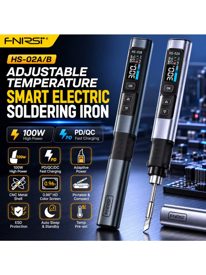FNIRSI HS-02 PD 100W Intelligenter Lötkolben mit Keramikkern und einstellbarer Temperatur 100-450 ℃ für schnelle Schweißreparaturen - Bild 4