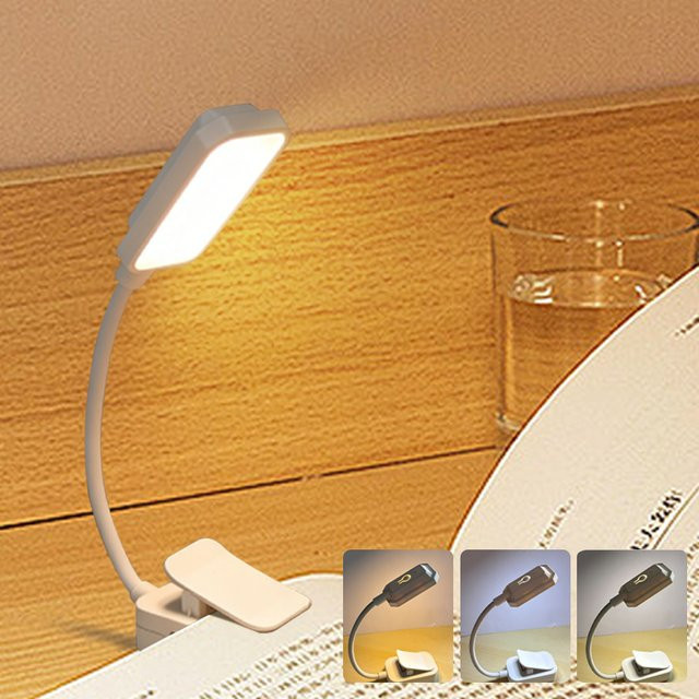 GGBEE Mini-Clip-LED-Buchlampe in Weiß mit 3 Farbtemperaturen und 3-stufiger Dimmung, wiederaufladbare und augenschonende Leselampe mit Touch-Bedienung - Bild 1