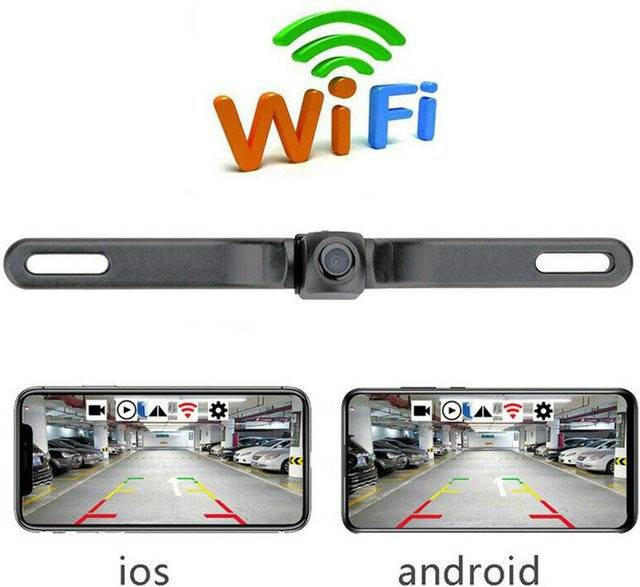 Drahtlose WiFi Rückfahrkamera mit 170 Grad Sichtwinkel im Kennzeichenhalter, Schwarz - Bild 1