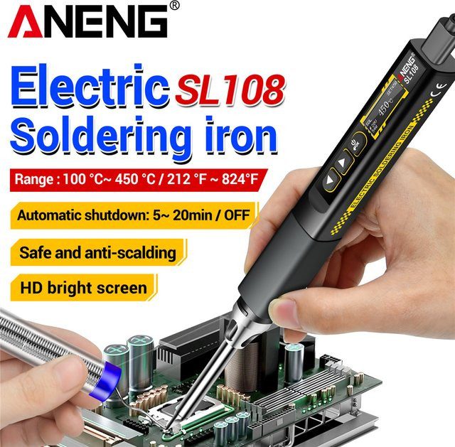 ANENG SL108 Elektrischer Lötkolben 96 W mit einstellbarer Temperatur, tragbares Smart-Lötkolben-Set in Schwarz-Silber mit PD/QC Schnellladung - Bild 1