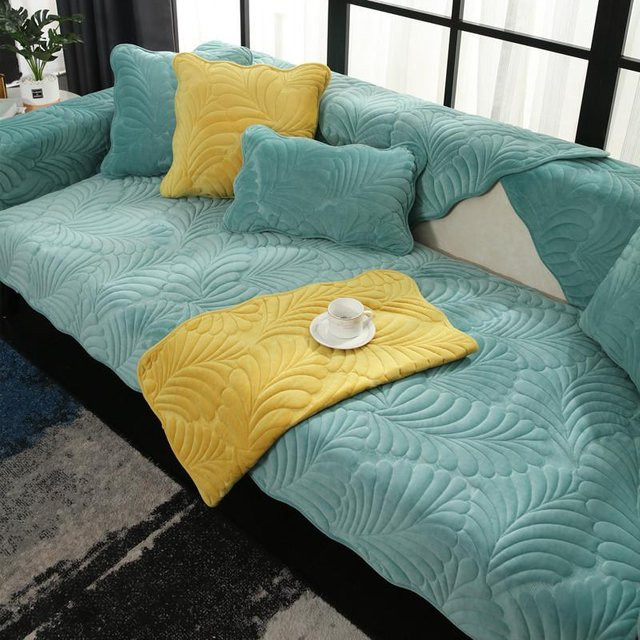 Super Six Sofatuch aus weichem Samtplüsch in Grün, rutschfeste gesteppte Sofabezüge im nordischen Design, Breite: 70 cm, Tiefe: 70 cm - Bild 1