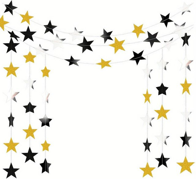 SZwatch Glitzer Sternengirlande in Schwarz und Gold für Silvester und festliche Dekorationen, Länge: 2 m - Bild 1