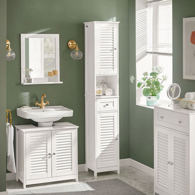 SoBuy FRG236 Badezimmer-Hochschrank in Dunkelgrau mit offenem Fach, Schublade und Türen - Bild 1