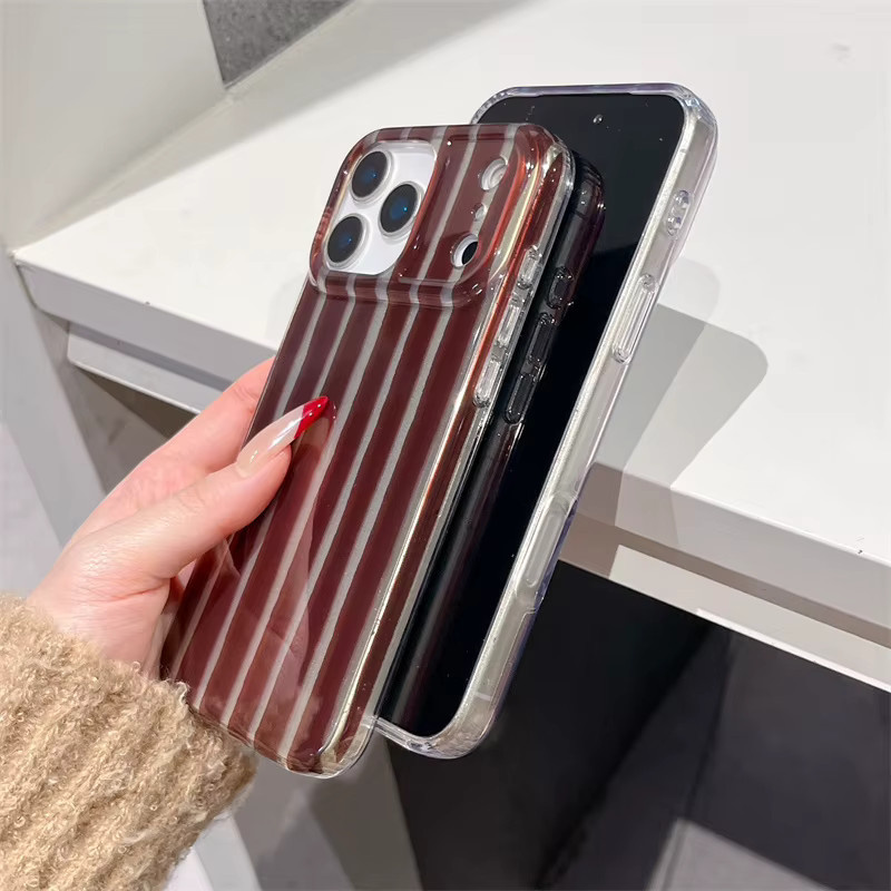 Modische Farbblock-Streifen Handyhülle aus PC für Apple iPhone 17 16 15 14 Pro Max 13 in Grau und Mehrfarbig mit Stoßschutz - Bild 2