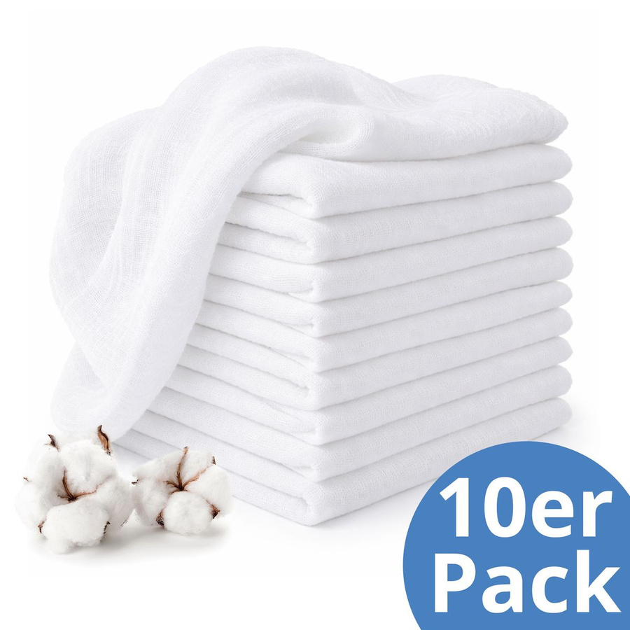 Makian Mulltuch Spucktuch Pflegetuch aus Baumwolle 10er Pack Weiß B/B: 30 x 30 cm - Bild 1