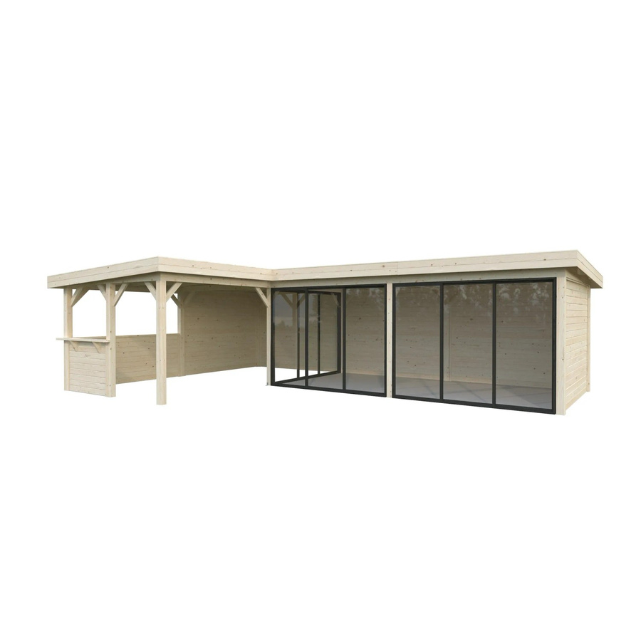 PALMAKO Pavillon Lenna Set 420 Slide aus Fichtenholz in Braun mit Alu-Schiebetüren und Eck-Tresenanlage, B/H/T: 876 x 245 x 588 cm - Bild 3