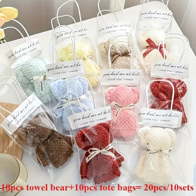 20 Stück Transparentes Geschenkset mit Teddybär und Handtuch für Hochzeiten, Weihnachten oder Geburtstage - Bild 1