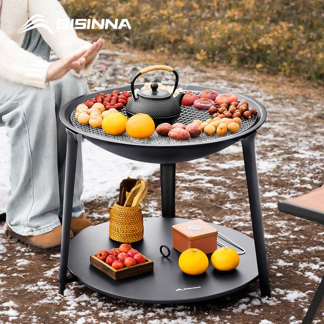 BISINNA Camping-Grillofen aus Edelstahl in Schwarz, multifunktionaler Holzkohlegrill für Picknick und Outdoor-Einsätze - Bild 1