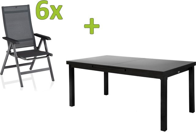 Kettler BasicPlus Premium Garten-Essgruppe aus Aluminium und Textilene in Anthrazit mit ausziehbarem Tisch und 6 Klappstühlen - Bild 1