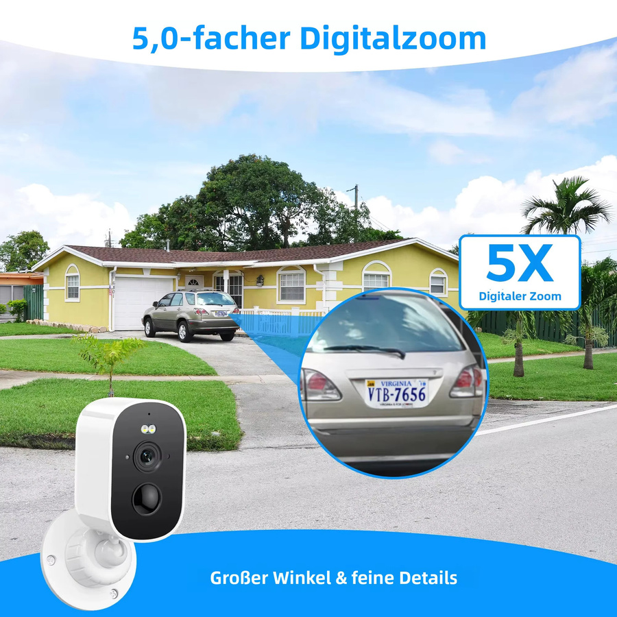 Abuntu 4MP 2K HD Kabellose Solarkamera mit 4800mAh Akku, WLAN Außenkamera in Weiß, IP66 Wasserdicht, PIR Menschenerkennung und ICSEE App Unterstützung - Bild 5