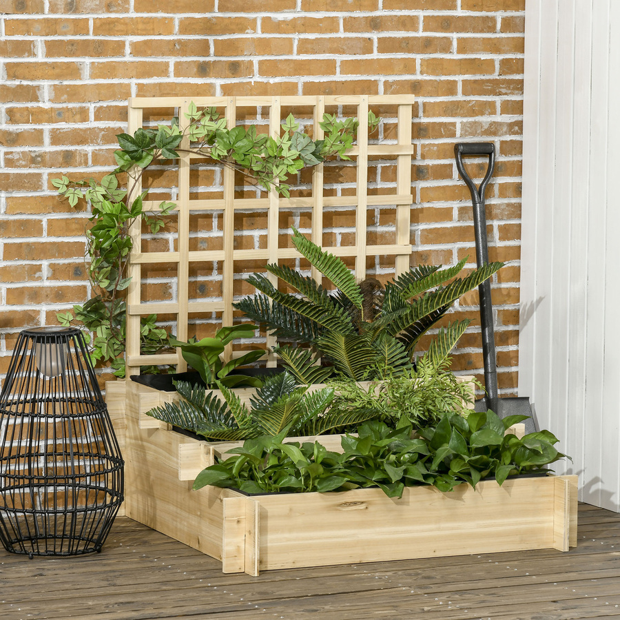 Outsunny 3-stufiges Hochbeet mit Rankgitter aus Holz für Gemüse, Blumen und Kräuter, H x B x T: 110 x 95 x 95 cm - Bild 2