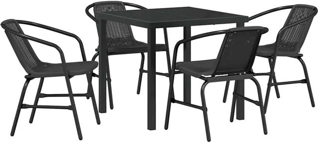 vidaXL Garten Essgruppe 5-teilig aus Poly-Rattan und Stahl in Schwarz mit quadratischem Tisch und Sicherheitsglas - Bild 1