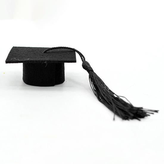 20 Stück Filz Mini Abschlusskappen mit Quasten als Weinflaschen-Topper für deine Graduation Party in Gelb und Schwarz - Bild 2