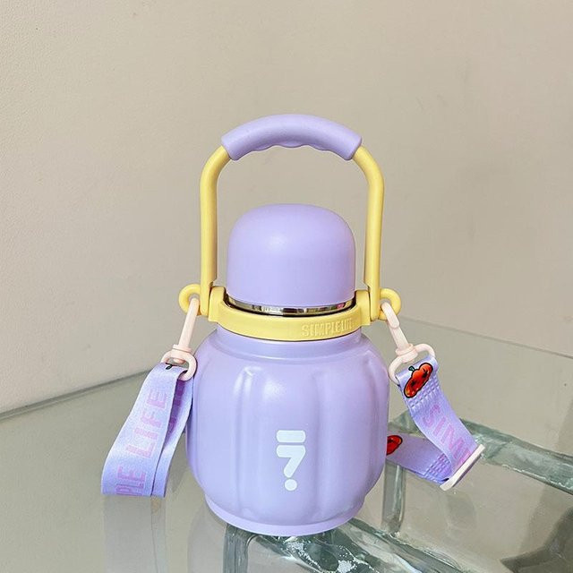 Yiran Furniture Doppelwandiger Kürbisbecher aus Edelstahl als tragbare Thermosflasche für Kinder und Studenten in Pink, Blau oder Lila - Bild 1