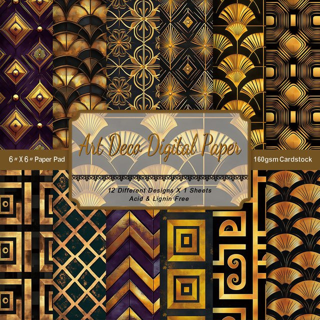 12 Stück Scrapbook-Papier mit goldenem Linienmuster für DIY-Handwerk und Geschenkverpackungen - Bild 1