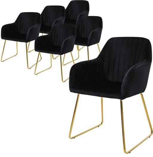 6er Set Esszimmerstühle ML-Design aus Samt in Schwarz mit Armlehnen und Metallgestell - Bild 1