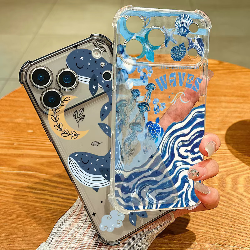 Turtle Whale Silikon-Handyhülle für iPhone 11 bis 17 Pro Max, stoßfestes Softcover in Transparent/Grau - Bild 1
